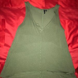 Olive green tank top with a slit neck